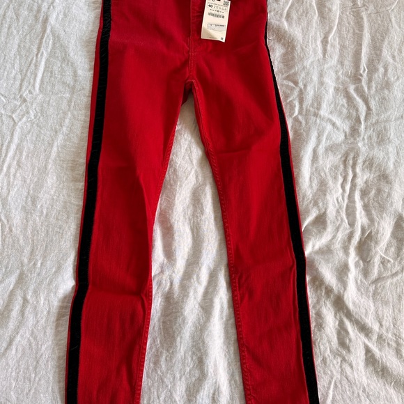 ZARA Red and black stripe jeggings NWT - Picture 2 of 10